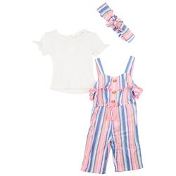 Little Lass Baby Girls 3 Pc. Knit & Woven Stripe Jumper Set