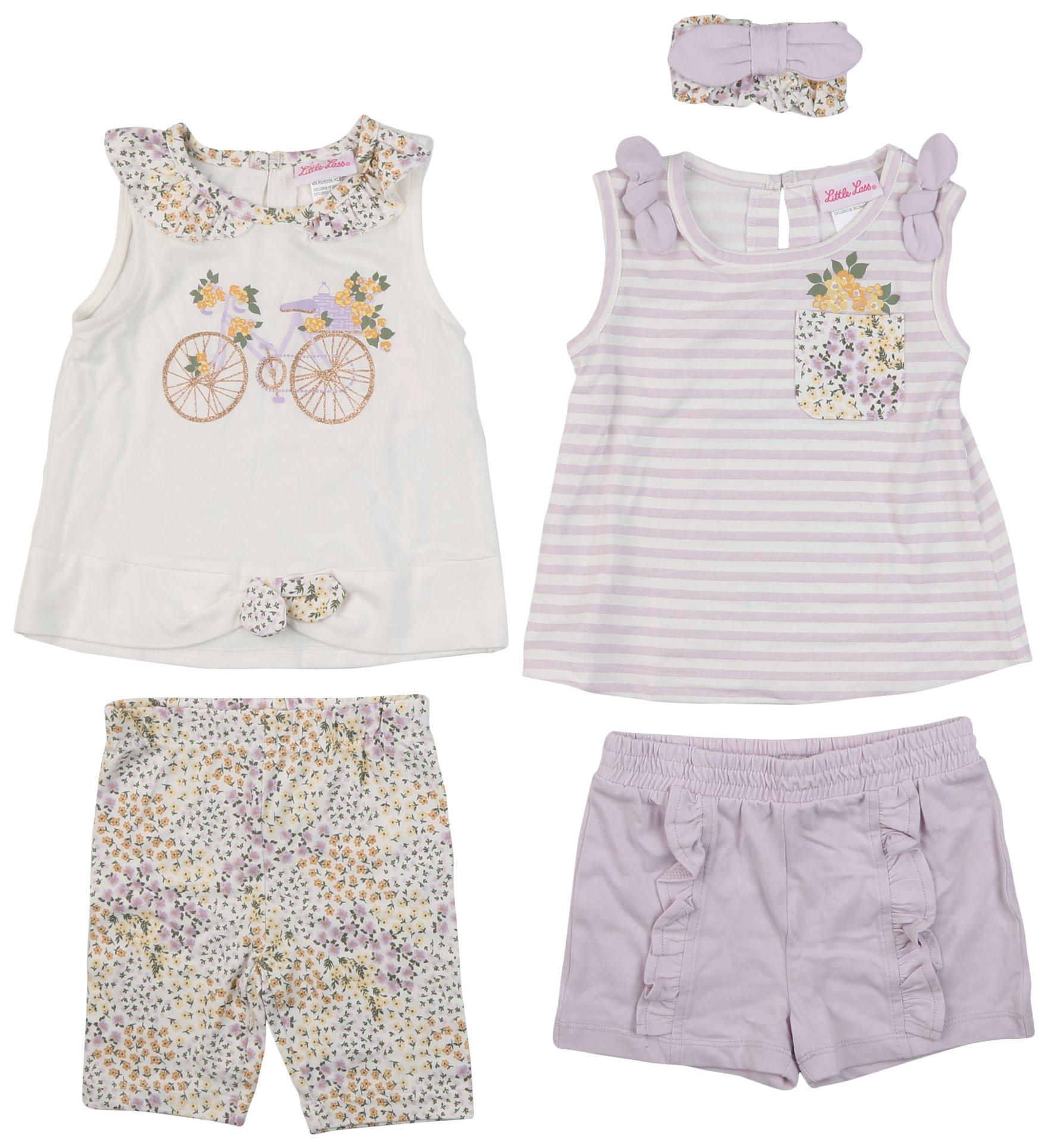 Little Lass Baby Girls 5-Pc. Knit Tops & Knit Shorts Set
