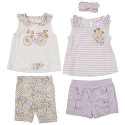 Little Lass Baby Girls 5-Pc. Knit Tops & Knit Shorts Set