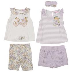 Baby Girls 5-Pc. Knit Tops & Knit Shorts Set