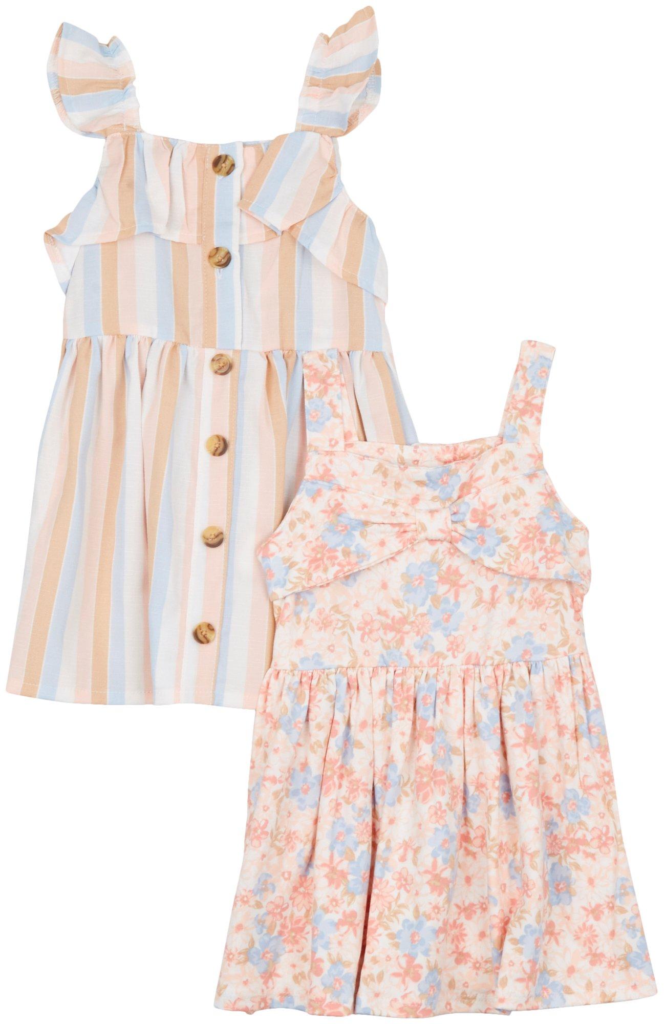 Little Lass Baby Girls 2 Pc. Stripe & Floral  Dress Set