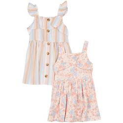 Little Lass Baby Girls 2 Pc. Stripe & Floral  Dress Set
