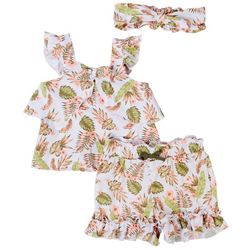 Little Lass Baby Girls 3-pc. Tropical Leaf Short Set