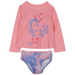 Dot & Zazz Baby Girls 2 Pc Unicorn Love Rash Guard Swimsuit