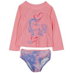 Baby Girls 2 Pc Unicorn Love Rash Guard Swimsuit