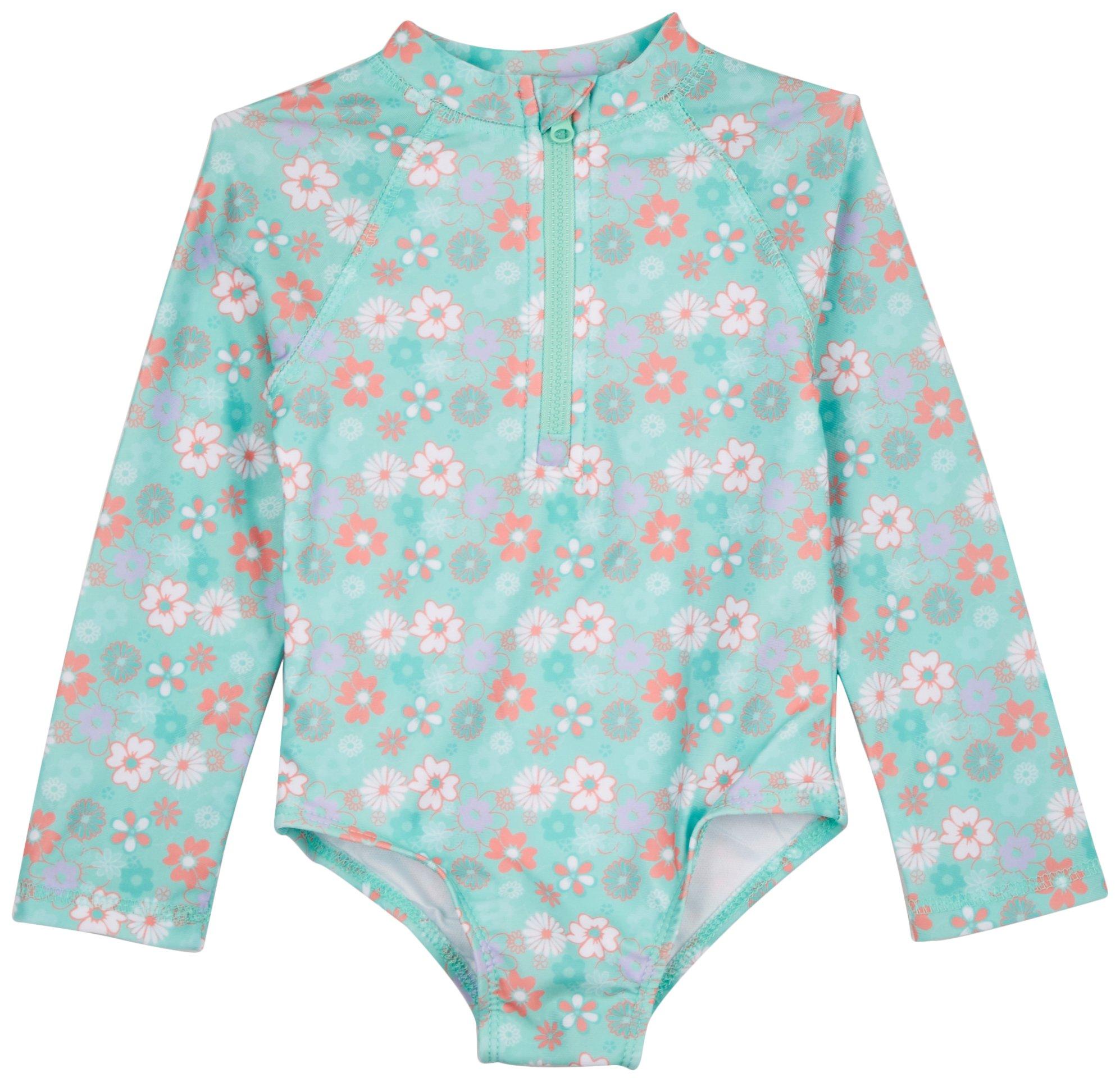 Baby Girls One Pc. Soft Floral Print Swimsuit