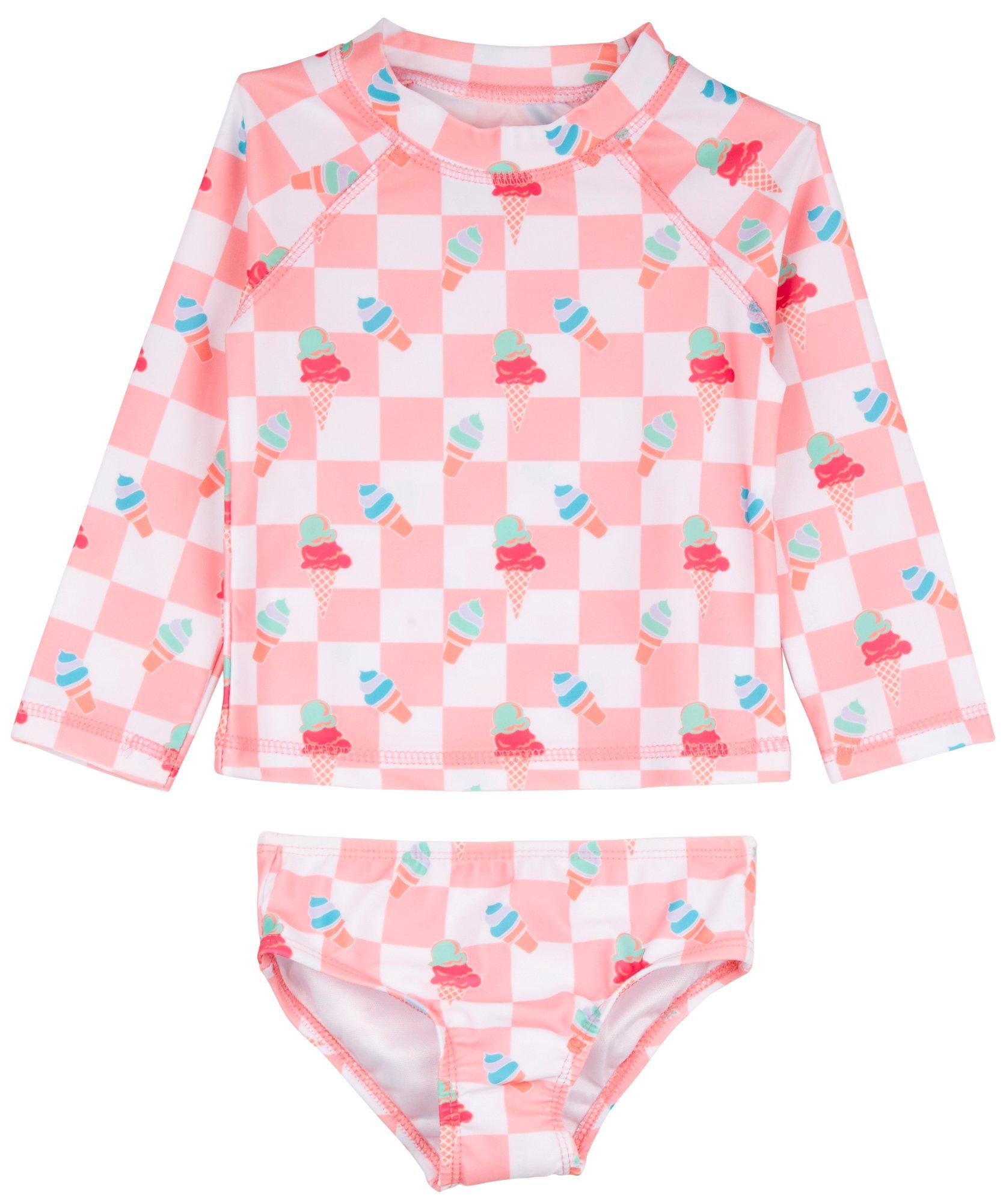 Baby Girls 2-pc. Ice Cream Checker Swimsuit Set