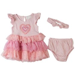 Btween Baby Girls 3-pc. Tiered Mesh Heart Dress Set