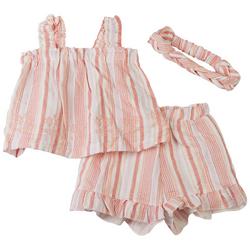 Baby Girls 3-pc. Textured Tank Stripe Short Set