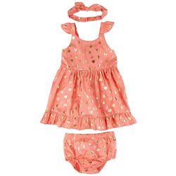Young Hearts Baby Girls 3-pc.Foil Heart Dress Set