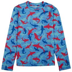 Little Girls Shark Camo Graphic Long Sleeve Top