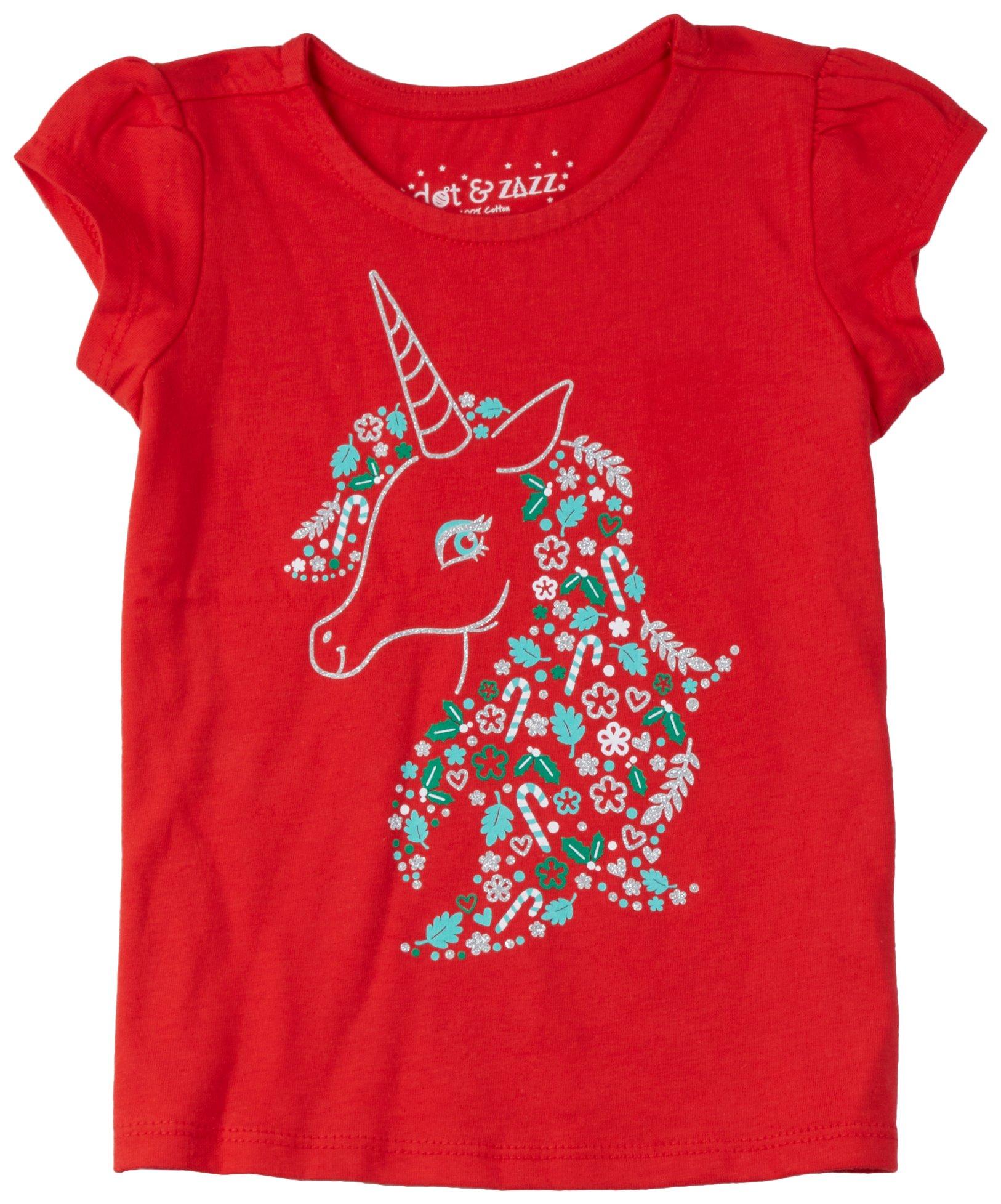 Toddler Girls Unicorn Xmas Short Sleeve Top
