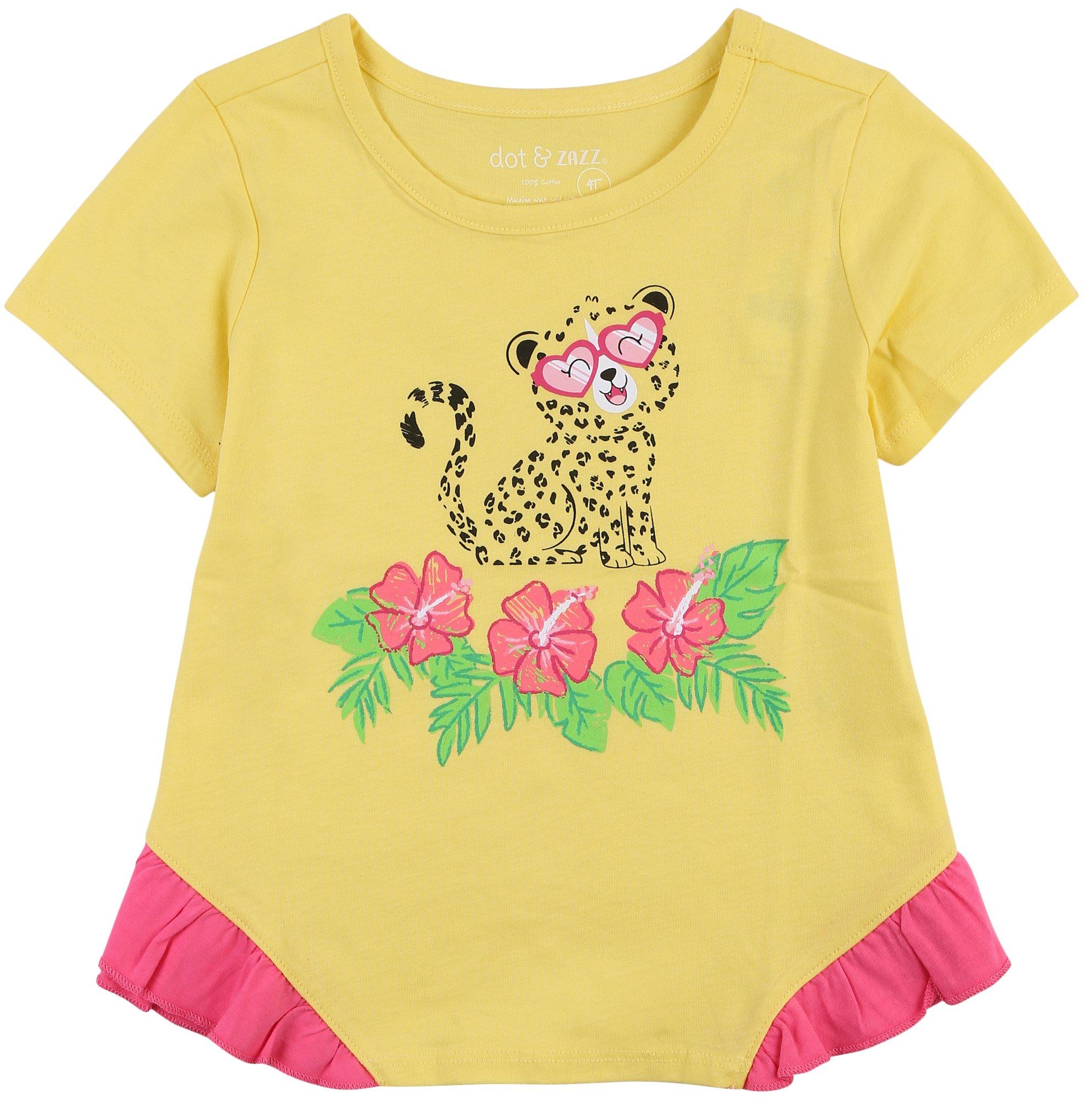 DOT & ZAZZ Toddler Girls Leopard Ruffle Short Sleeve Tee
