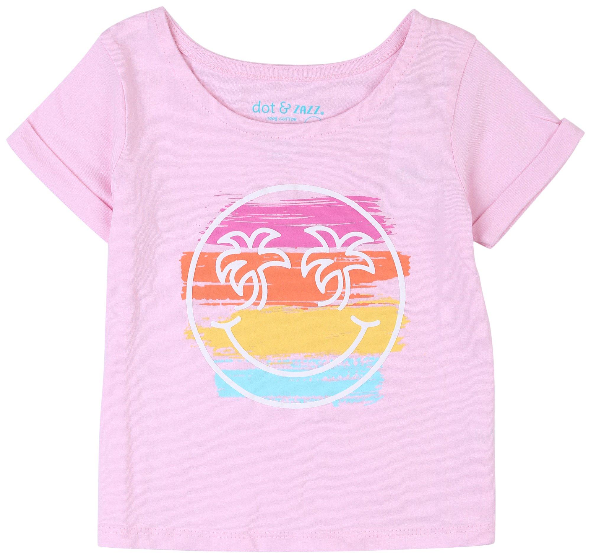 DOT & ZAZZ Toddler Girls Happy Palms Short Sleeve Top