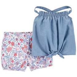 Carters Baby Girls 2 pc. Chambray Top & Floral Short Set