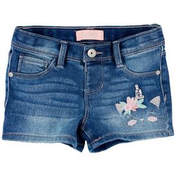 Squeeze Toddler Girls Flower Crown Caticorn Denim Shorts