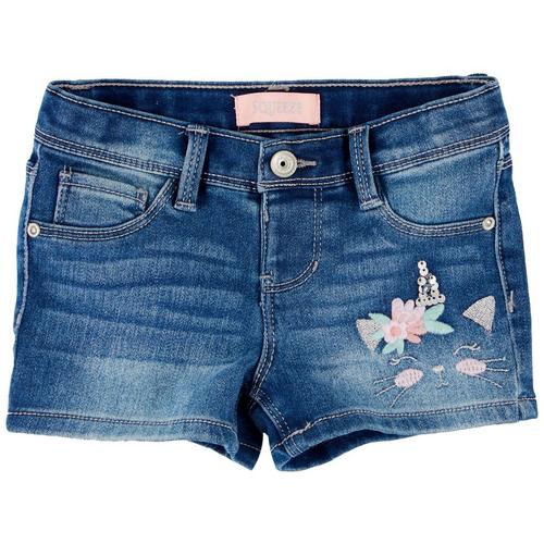 Squeeze Toddler Girls Flower Crown Caticorn Denim Shorts