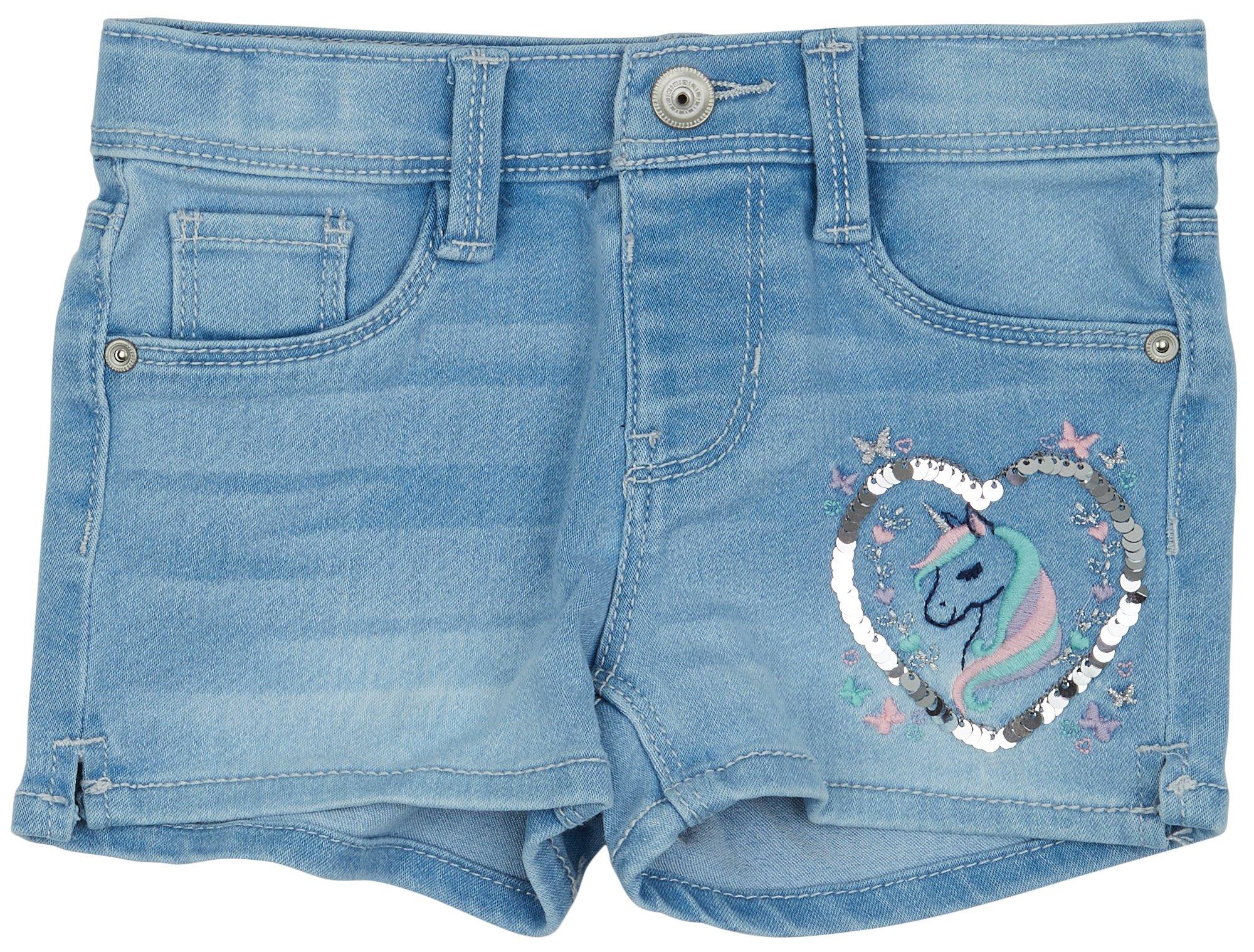 Toddler Girls Embroidered Unicorn Denim Shorts