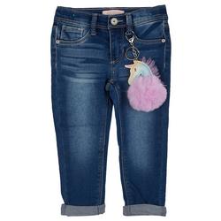 Toddler Girls Denim Jeans & Fur Unicorn Keychain
