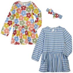 Toddler Girls 3 Pc. Multi Floral Stripe Dress Set
