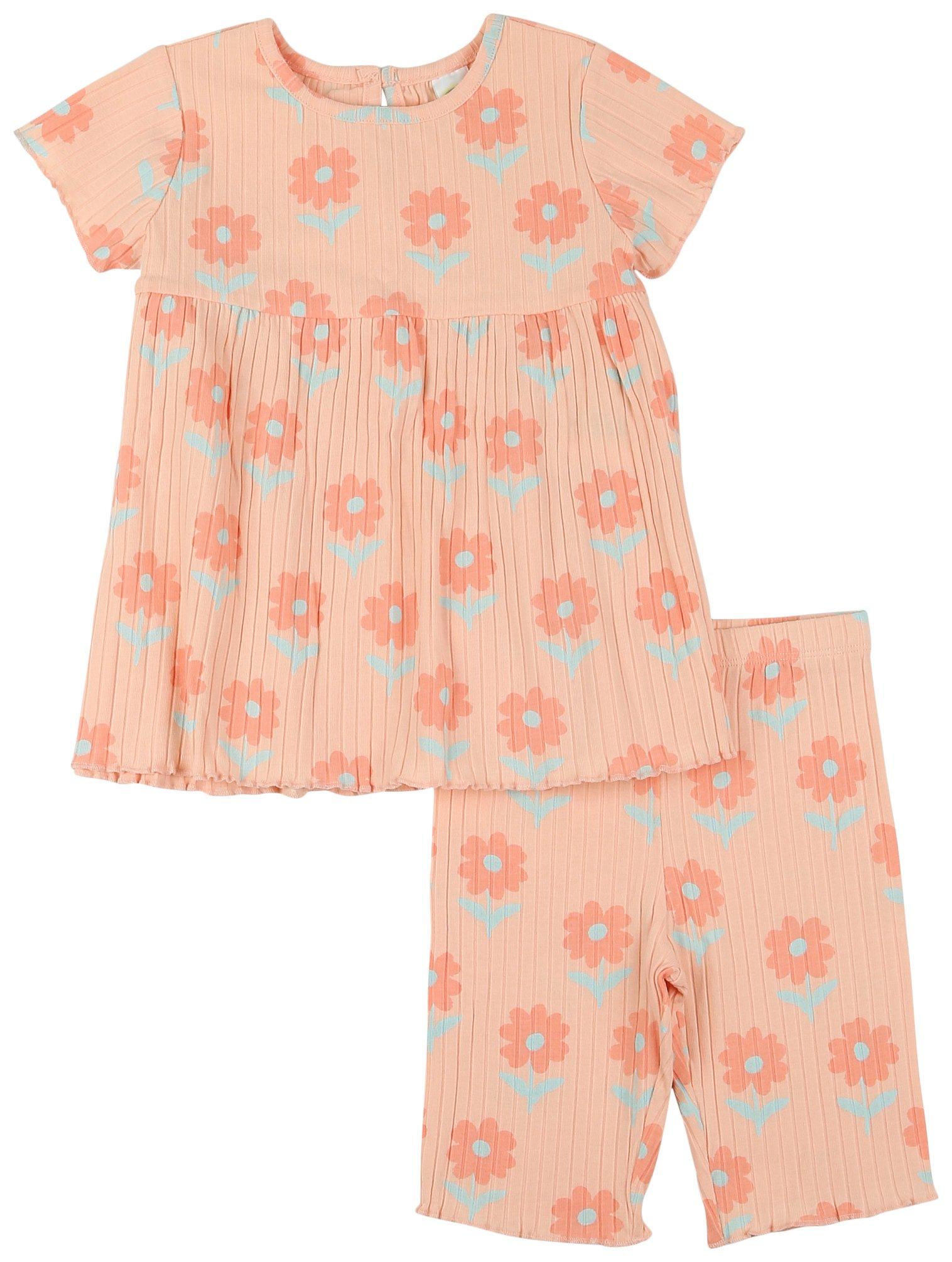 Toddler Girls 2pc. Short Sleeve Floral Ribbed Dress Set