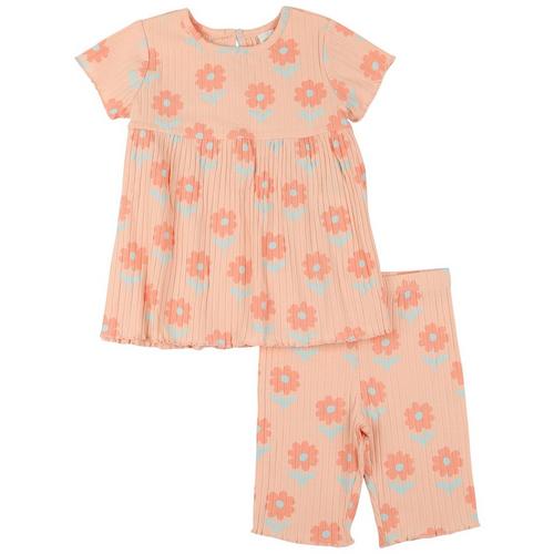 Toddler Girls 2pc. Short Sleeve Floral Ribbed Dress