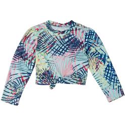Toddler Girls Foliage Print Tie Front Long Sleeve Crop Top