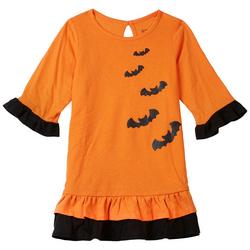 Toddler Girls Bat Holloween Ruffle Long Sleeve Dress