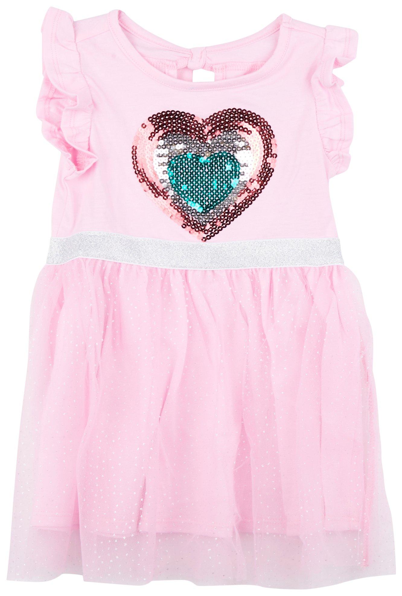 Toddler Girls Heart Sequin Flutter Sleeve Dress