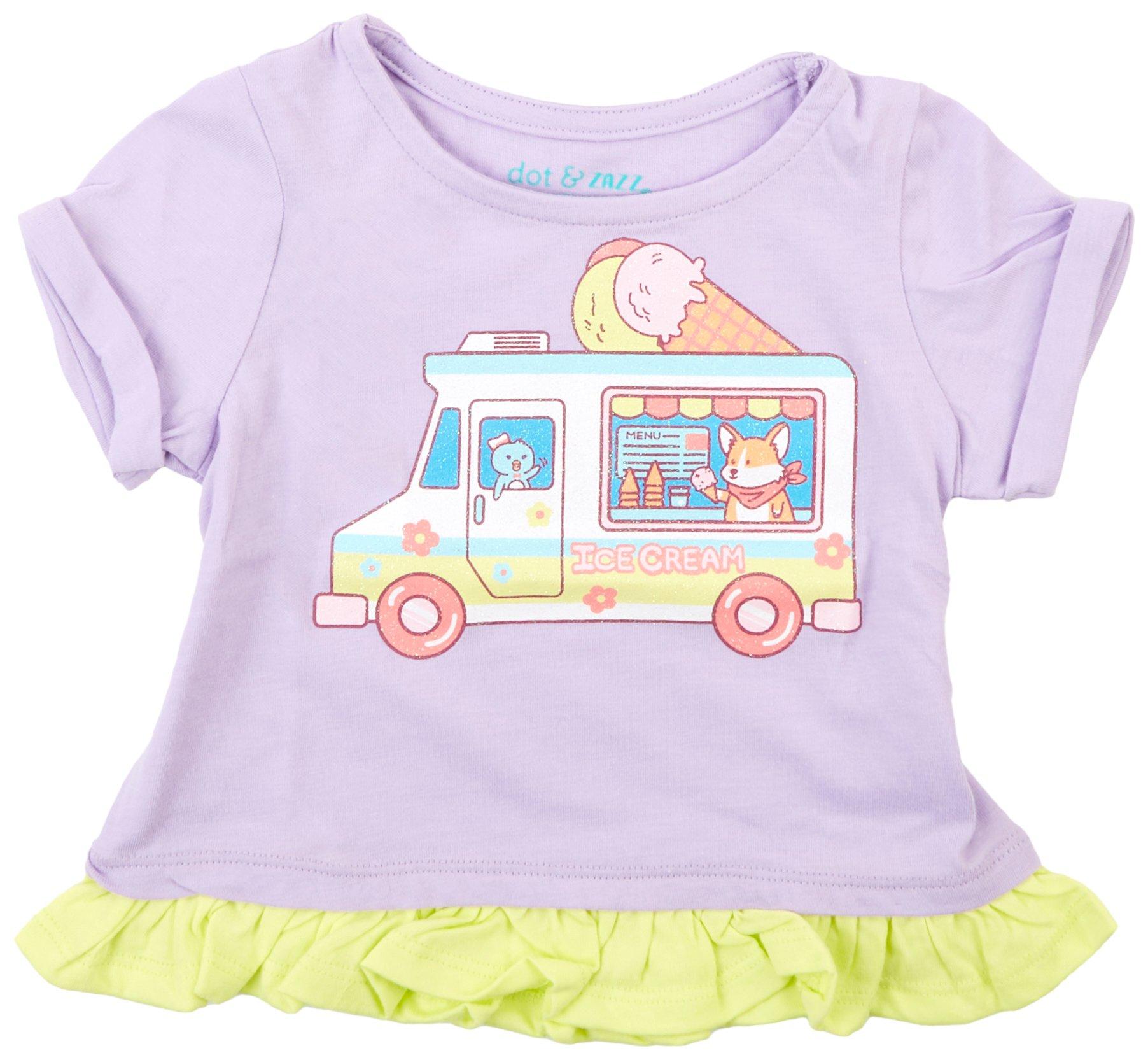 DOT & ZAZZ Toddler Girls Ice Cream Ruffle Short Sleeve Top