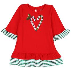 Toddler Girls Tiered Candy Cane  Long Sleeve Dress