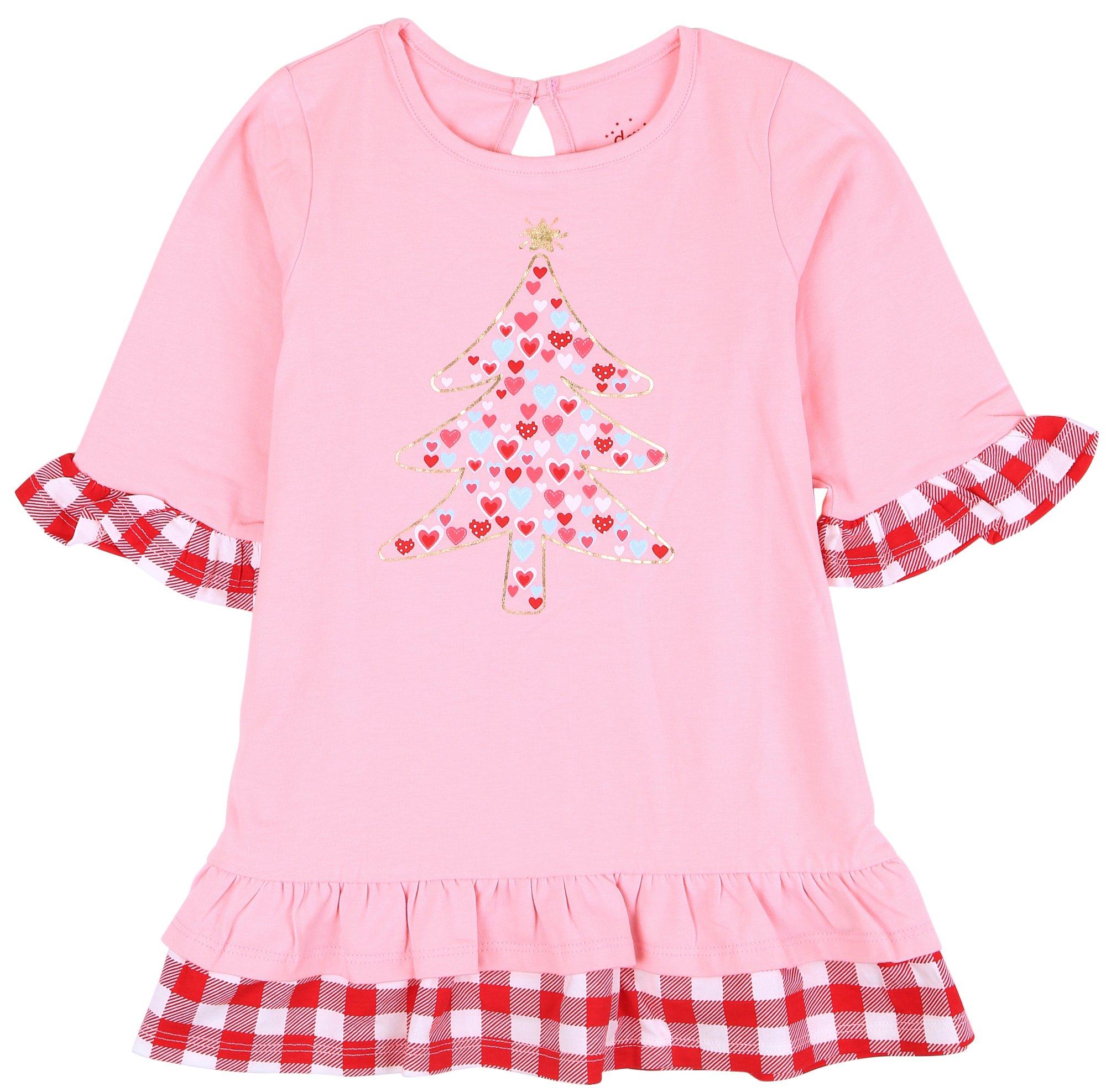 Toddler Girls Tiered Tree  Long Sleeve Dress