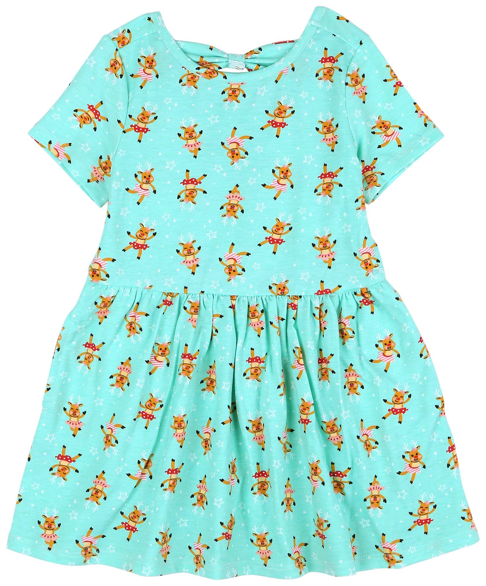 Toddler Girls Reinder Print Short Sleeve Dress