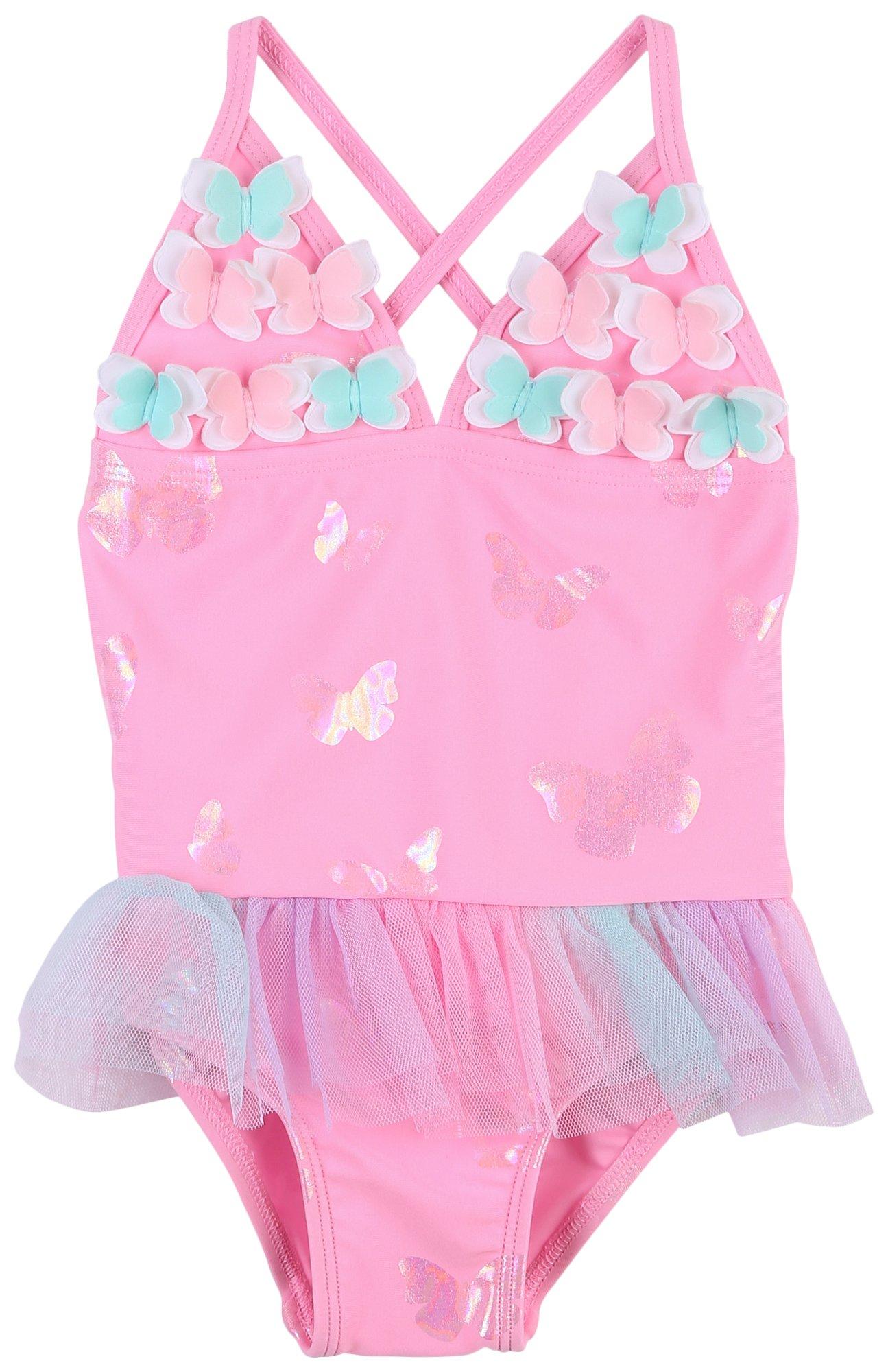 Floatimini Toddler Girls One Pc. Pink Floral Swimsuit