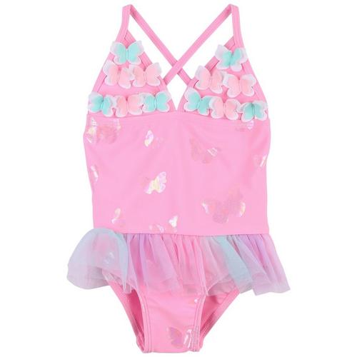Floatimini Toddler Girls One Pc. Pink Floral Swimsuit