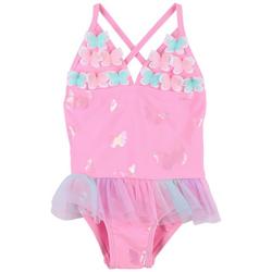 Toddler Girls One Pc. Pink Floral Swimsuit