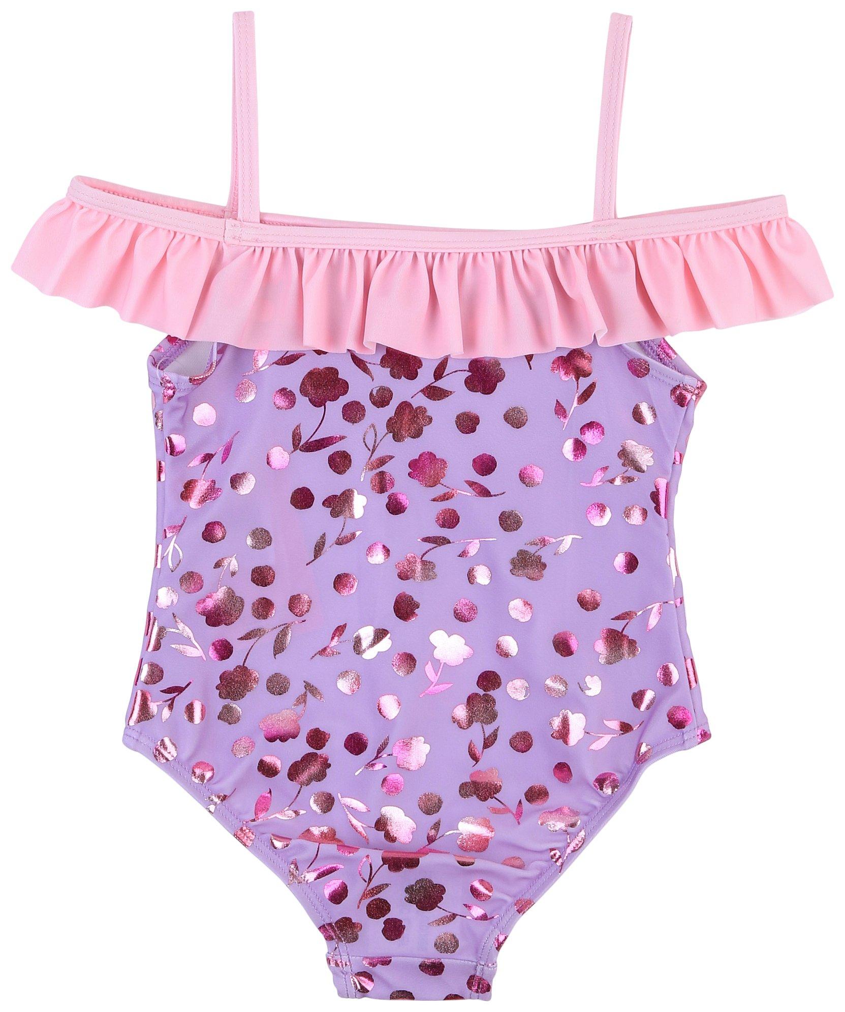 Toddler Girls One Pc. Floral Foil Swimsuit