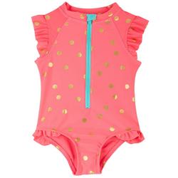 Toddler Girls Metallic Dots Rashguard Swimsuit