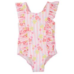 Toddler Girls Stripe Floral Ruffle Swimsuit