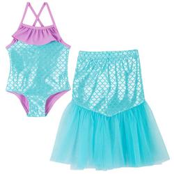 Toddler Girls Mermaid Ruffle Swimsuit & Skirt