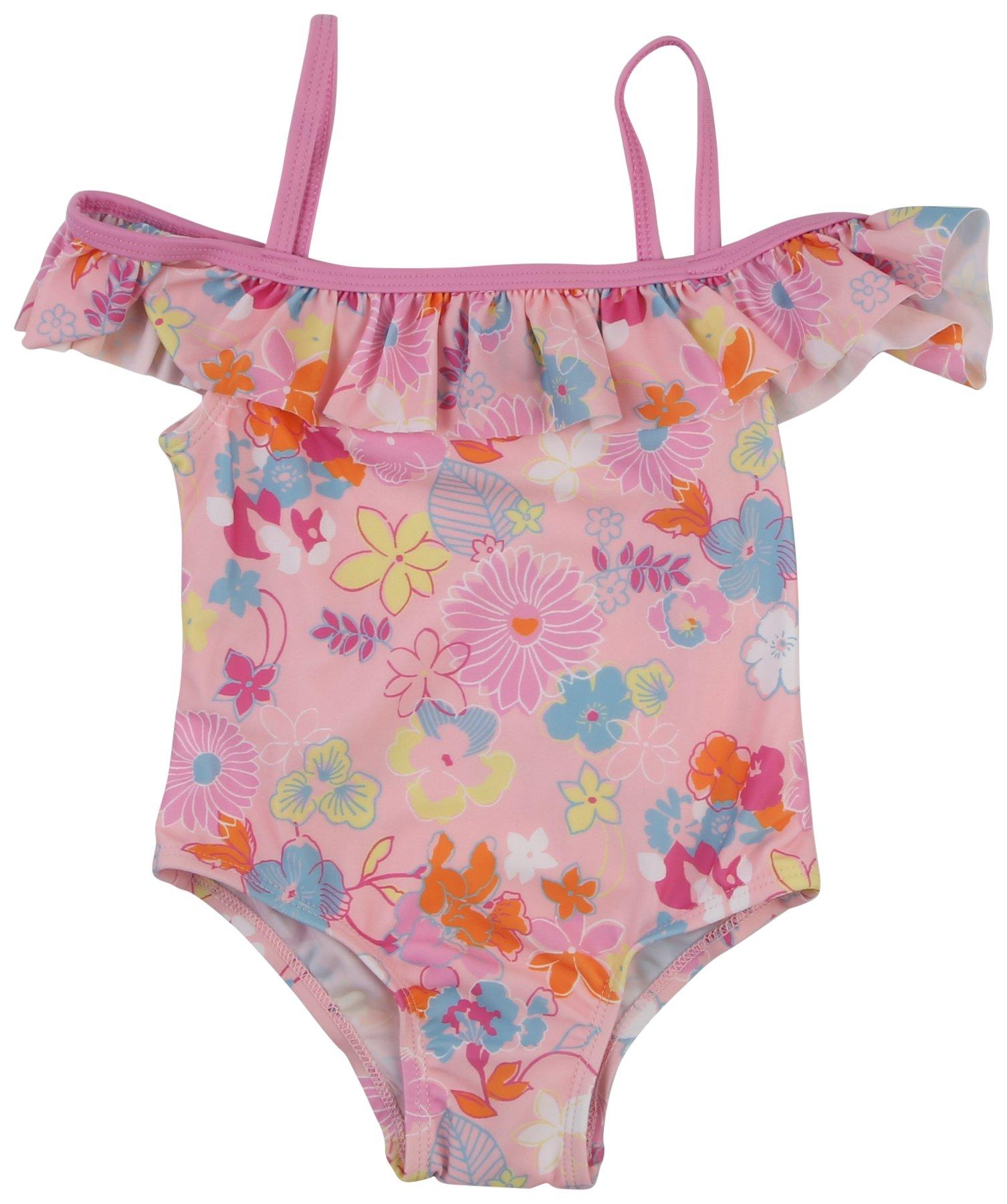 Toddler Girls One Pc Pink Floral Swimsuit