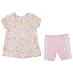 Adidas Toddler Girls 2 Pc Short Sleeve Tee and Shorts Set