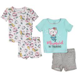 Toddler Girls 4-pc. Kitty Mermaid/Solid Tops/Shorts Set