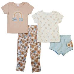 Toddler Girls 4-pc. Rainbows & Floral Tops and Bottoms Set