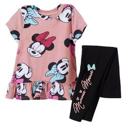 Toddler Girls 2 Pc. Minnie Mouse Ruffled Dress Leggings Set