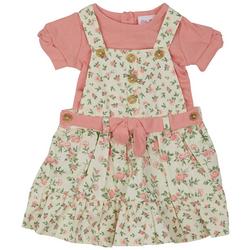 Toddler Girls 2 Pc Rose Overall Dress