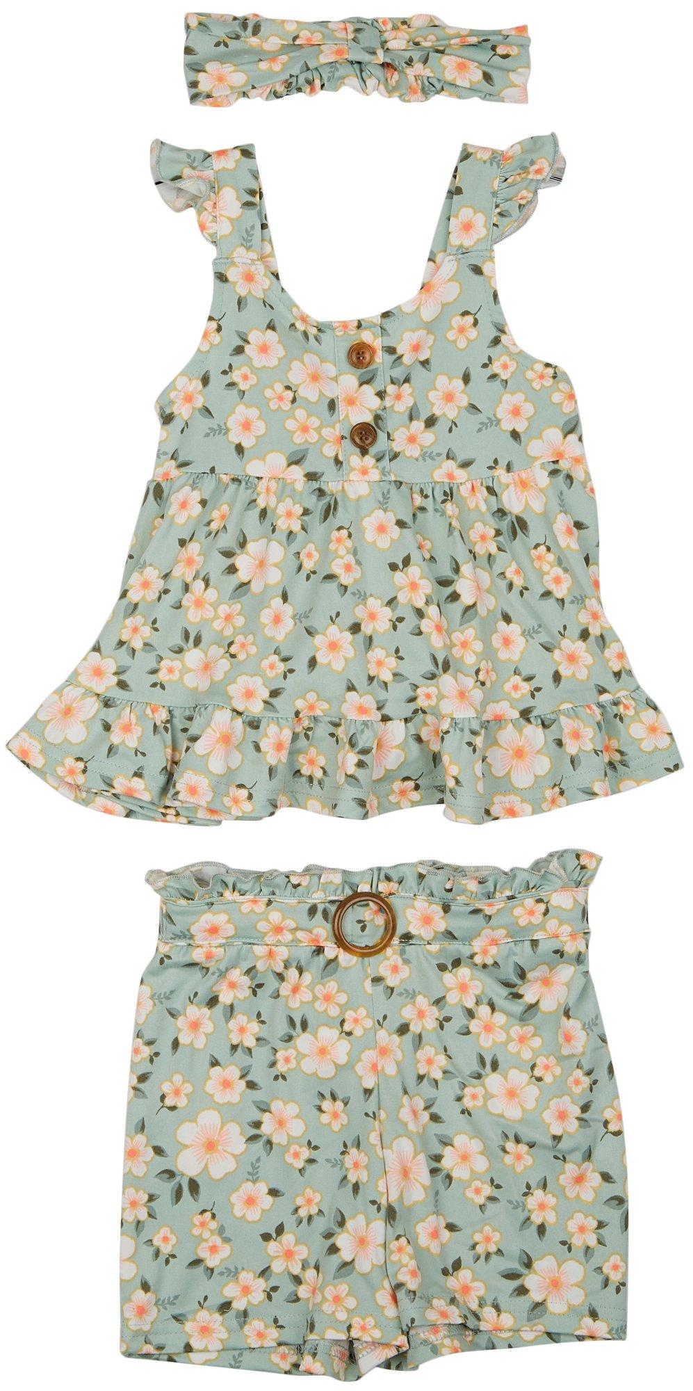 Toddler Girls 3 Pc. Floral Print Shorts Set