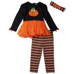 Toddler Girls 3-pc. Pumpkin Glittered Dress & Legging Set