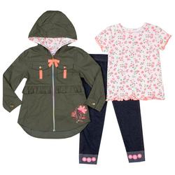 Toddler Girls 3 Pc. Olive Twill Jacket Set