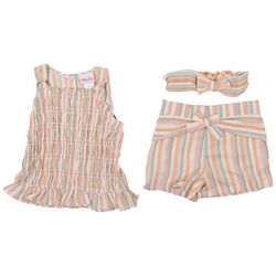 Little Lass Toddler Girls 3 Pc Striped Shorts Set
